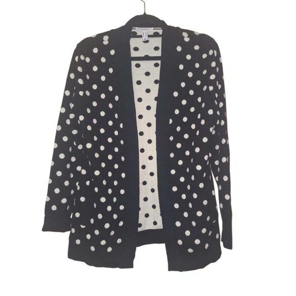 ISAACMIZRAHILIVE Black White Polka Dot Open Front Cardigan‎ Sweater Womens Small